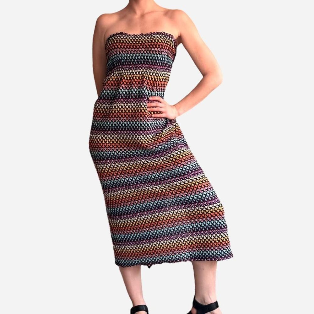 Multicolor knitted bandeau dress rainbow coverup resort beach summer